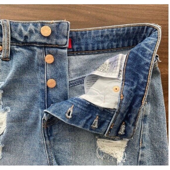 Guess Ultra High Waist Distressed Denim Blue Shorts 28 Distressed With Stretch - Picture 4 of 13
